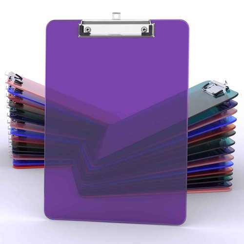 Macroclo Color Clipboards 30 Pack, A4 Plastic Clear Clip Board 8.5 x 11 for Classroom, Students, Kid, Woman, Size 9" x 12.5" with Low Profile Clip, Office & School Supply