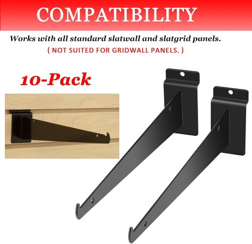 Heavy Duty Slatwall Knife Shelf Bracket - 8 Inch Metal Brackets for Slat Wall | Black Accessories