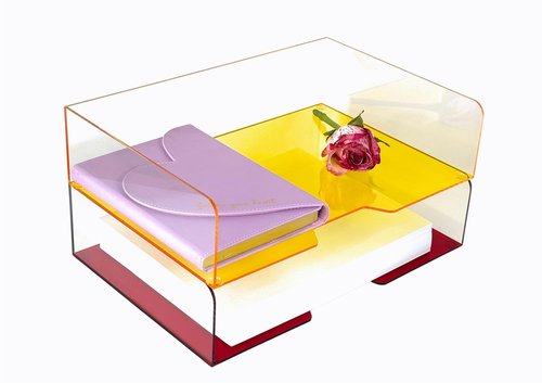 ACRYMAGIC Acrylic Desk Organizer – Stackable Paper Tray, Vertical Mail Holder & Letter Organizer – Clear Office Accessories with Vibrant Color