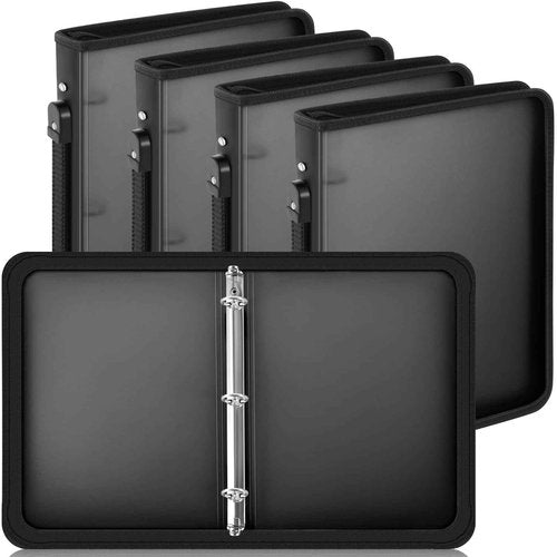 Teling 4 Pcs 2 Inch Black Zipper Binder with 3 Ring Zipper Binder, Refillable Plastic Clear File Organizer Planner for Projects, Assignments, Memos, School Work, 13.2 x 11 Inch