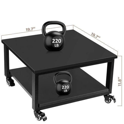 Cakokow Under Desk Printer Stand - 2-Tier Industrial Mobile Printer Table with Storage Shelf, 19.7''x19.7''x12.6'' Heavy Duty Wood Rolling Printer Cart with Wheels for Home and Office,Classic Black