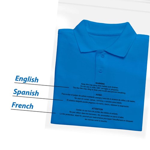 300 New York Poly Bags with Suffocation Warning -Self Sealing Clear Poly Bags for Clothing, shipping and Fba - 8x10” - Pack of 1000 - Ideal for Retail Packaging.