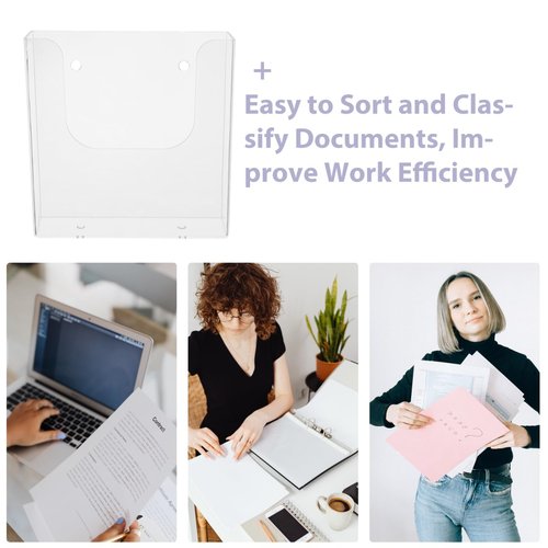 FUNOMOCYA Wall Mounted Document Organizer - Transparent Plastic File Holder for Office and Home Easy Install Hanging File Rack for Brochures Flyers and Papers