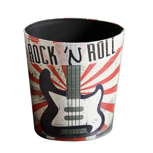 Lingxuinfo Scakbyer Decorative Trash Can Vintage Wastebasket Deskside Recycle Bin Waste Paper Basket Without Lid PU Leather Waste Bin for Bathroom Kitchen Bedroom Office (Guitar Pattern)