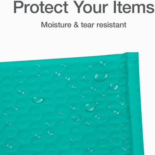 Quality Park Bubble Mailers - Self-Seal Teal Padded Shipping Envelopes, 4 x 8 Inches, 50 Count