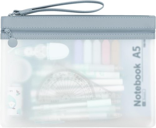Clear Pencil Pouch - A5 Zippered Case with Double Pockets | Durable, Waterproof & Versatile for School, Office, or Travel - Blue