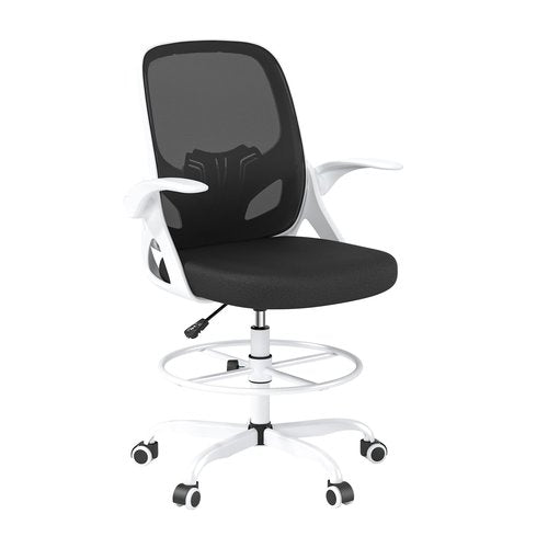 Kensaker Tall Drafting Chair with Footrest Ring for Home and Work, Ergonomic Home Desk Office Chair with Flip up Arms and Lumbar Support, Extended Height Executive Home Desk Office Chair(White)