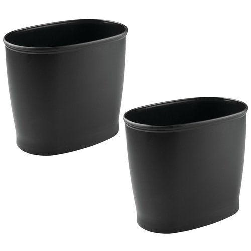 iDesign Small Oval Plastic Bathroom Trash Set of 2-Matte Black Waste Can