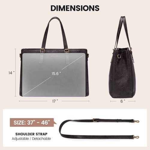 LOVEVOOK Laptop Tote Bag, 15.6 inch Vegan Leather Work Bags for Teacher Commuter Business, Large Waterproof Computer Purse Office Bag, Black Coffee