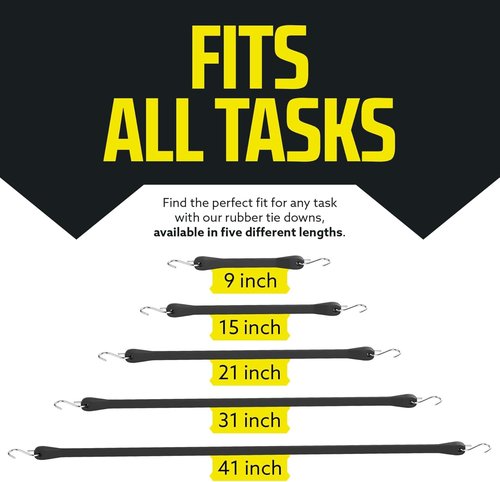Pack of 50 Tarp Straps - 21" Long Natural Rubber Bungee Cord Tie-Downs for Secure Cargo | Metal S-Hooks Included