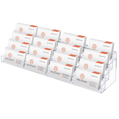 Hoteam Acrylic Business Card Holder for Desk Multiple 16 Slot 4 Tier Large Business Card Organizer Display Rack Clear Plastic Holder Stand for Home(2 Pcs)