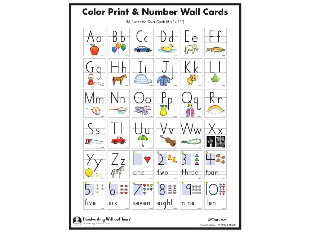 Learning Without Tears,Color Print & Number Cards, Age 5+, Kindergarten+, Handwriting Without Tears, 8.5"x11" Color Alphabet Cards, Letters & Pictures, School & Home