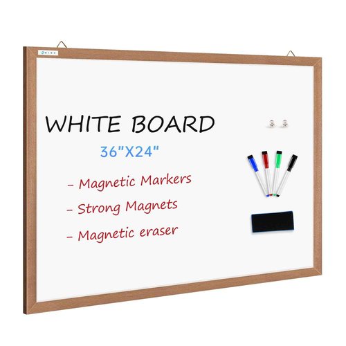 M MIOU Magnetic Whiteboard for Wall 36x24 Inches, Dry Erase White Board with Natural Wood Frame for Home, Office, School…