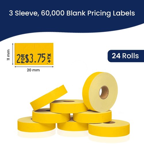 Yellow Pricing Labels for Monarch 1131 Price Gun – 3 Sleeves, 24 Rolls Value Pack - 60,000 Price Marking Labels – with Ink Rolls Included