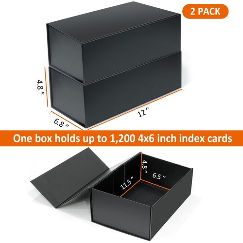 4X6 Index Card Holder, Index Card Storage Box 4 x 6 Inches, Fits 1200 Flash Cards - 2 Pack, Black