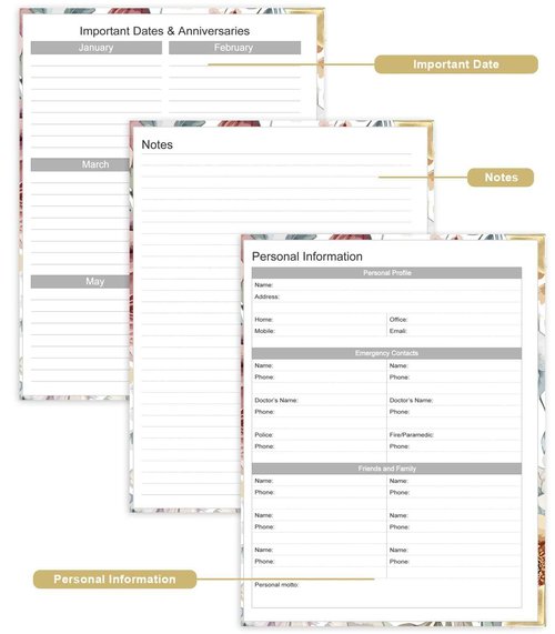 Undated Daily Monthly Planner for 2025 2026 - A4 To Do List with Hourly Schedule, Hardcover Spiral Bound Daily Planner to Increase Focus, Stylish School/Office Supplies, 8.5" x 11", Flower