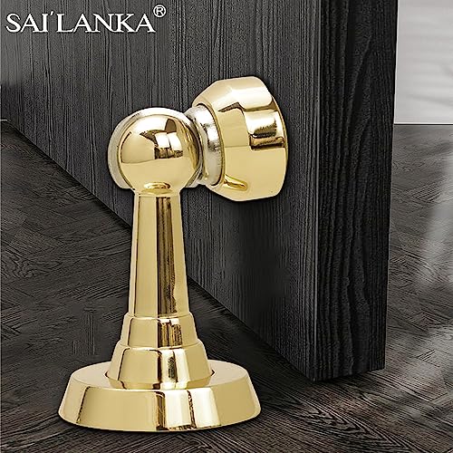 Magnetic Door Stop Brass Heavy Duty Door Stopper Keep Door Open Door Catch Holder with Screws for Wall & Floor Mount, 4P, Bright Gold