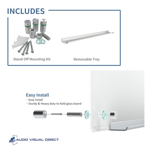 Audio-Visual Direct White Glass Dry-Erase Board Set - 3' x 2' - Includes Hardware & Marker Tray (Non-Magnetic)