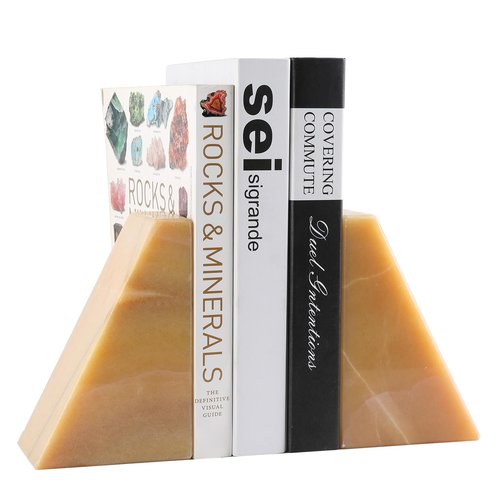 Koville Natural Onyx Bookends for Shelves, Decorative Bookends for Heavy Books, Non-Slip Heavy Duty Book Stopper for CD/Movies, Aesthetic Decorative Book Ends for Bookshevles Table Home Decor (Yellow)