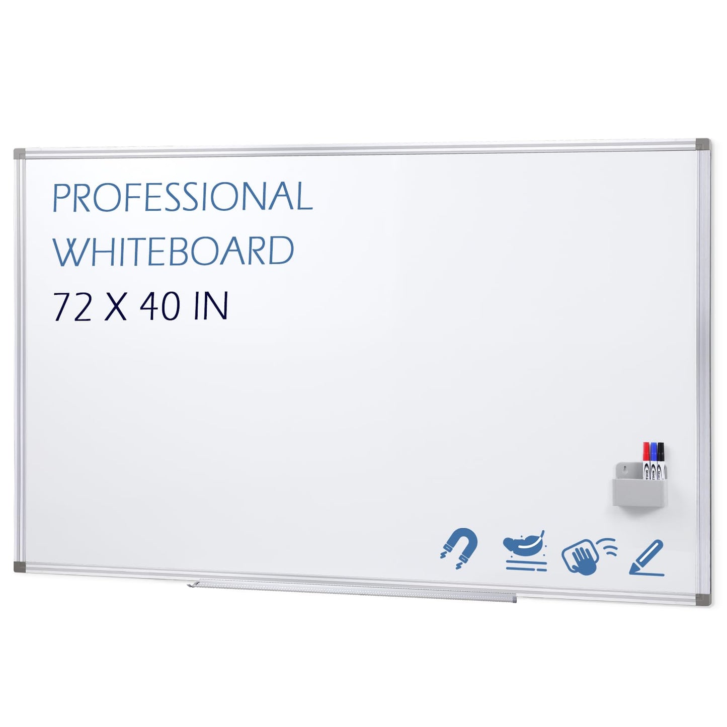 SWANCROWN Large Magnetic White Board 72 x 40 Inches with Thick Aluminum Frame, Large Dry Erase Board for Wall, with Magnetic Pen Holder & Long Marker Tray for Conference Room