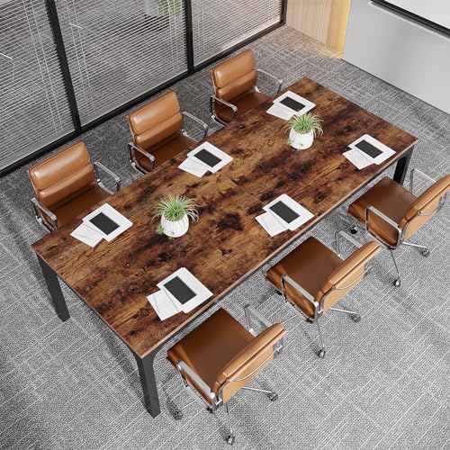 Tribesigns 6.5 FT Conference Table - Rustic Brown, 78.74" W x 27.56" D, Modern Office Meeting Desk for Boardroom & Seminar, 1