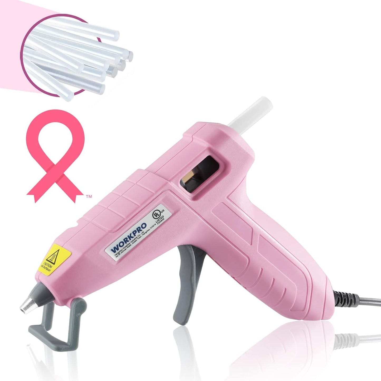 WORKPRO Mini Hot Glue Gun Kit - 20 Pcs Glue Sticks for Arts, Crafts, DIY Projects | Pink Ribbon
