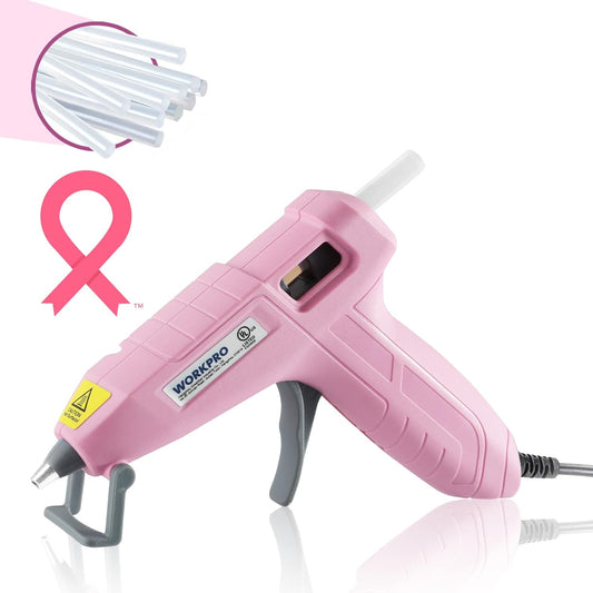 WORKPRO Mini Hot Glue Gun Kit - 20 Pcs Glue Sticks for Arts, Crafts, DIY Projects | Pink Ribbon