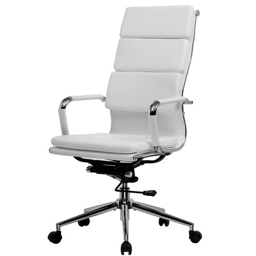 GTPOFFICE Ribbed Office Desk Chair High Back Ergonomic Chair with Wheels Cute Modern Executive Chair Bonded Leather Lumbar Support Computer Chair Swivel Tilt, Snow White