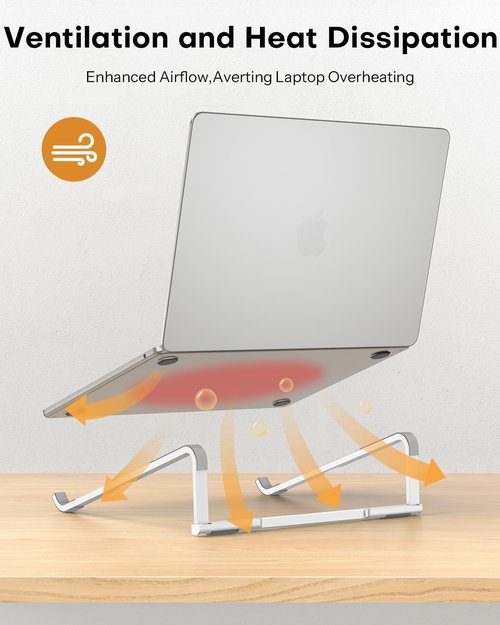 OMOTON Portable Laptop Stand - Ergonomic Aluminum Riser for 10-17.3'' Laptops | Silver Finish
