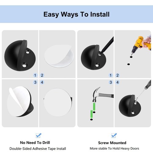 Door Stopper, Floor Door Stop for Bottom of Door Black Rubber Bumper No Drilling Doorstop Wall Protector, Self Adhesive, 2 Pack