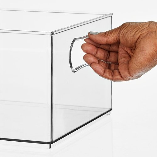 mDesign Deep Plastic Stackable Storage Organizer Container Bin, Office Organization for Filing Cabinet, Cupboard, Shelves, and Desk - Holds Notepads, Pens, Pencils - Ligne Collection, 6 Pack, Clear