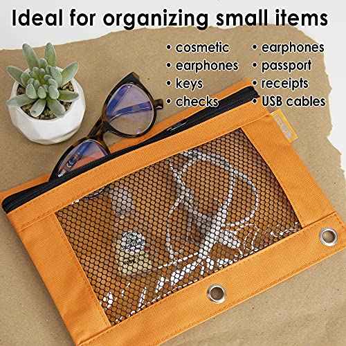 BAZIC Products Pencil Pouch 3 Ring Binder Pouch w/Rivet Enforced Rings Holes, Pastel Color Mesh Window Zipper Pouchesr, 24-Pack