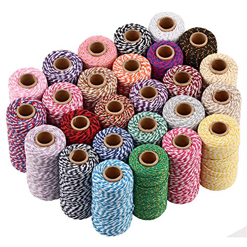 Eqarp 2mm Cotton Cord Bakers Twine 109 yd Yellow+White - Gift Wrapping & DIY Craft Rope