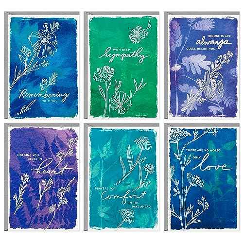 Hallmark Assorted Sympathy Cards (36 Cards with Envelopes) Blue and Green Flower Assortment