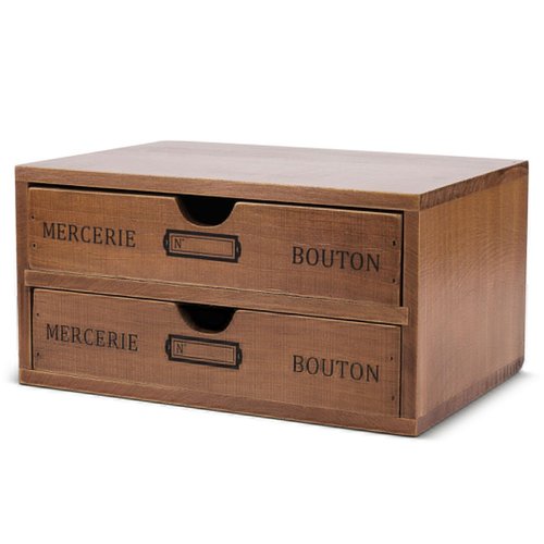 Flexzion Wooden Desktop Office Supplies Organizer with 2 Storage Drawers Set, 2-Tier Wood Tabletop Cabinet, Countertop Desk Accessories Box, for Home Workspace Counter Vanity Decor Art Craft Tool Mail
