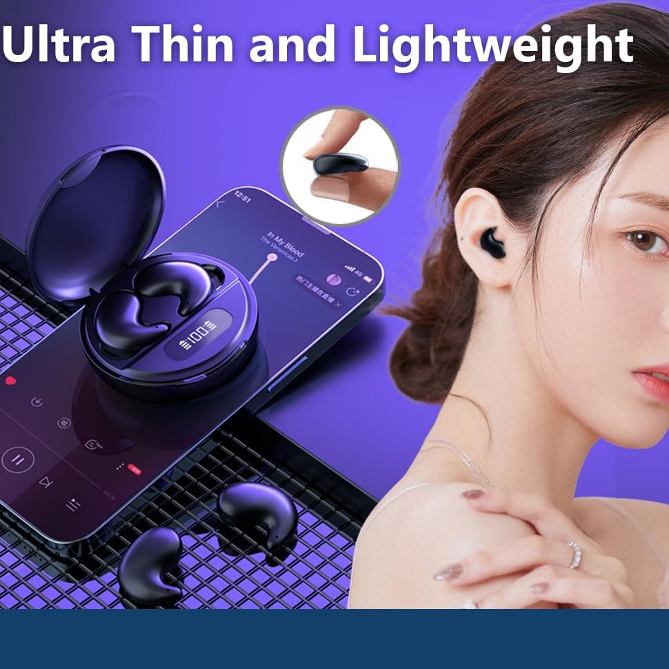 Skiennix Wireless Sleep Earbuds - Comfortable Mini Headphones for Side Sleepers | Noise Cancelling, IPX4 Waterproof, Bluetooth 5.3 (Black)