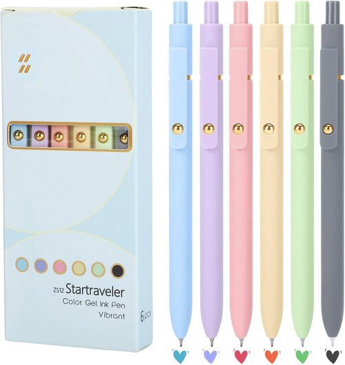 FIOVER Colorful Gel Pens - 6-Pack 0.7mm Smooth Writing Pens for Journaling & Note Taking | Aesthetic Morandi Colors