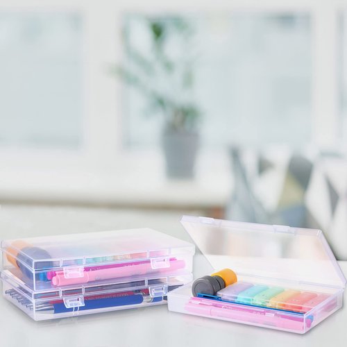 Kigley 36 Pcs Pencil Box Clear Plastic Pencil Case Plastic Stationery Case Clear Pencil Case Boxes Plastic Storage Containers Box Small Plastic Containers Art Small Plastic Case with Double Buckles