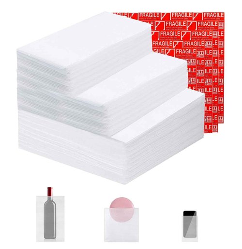 260pcs Moving Supplies, 4 Sizes Foam Pouches(7.5" x 7.5". 7.5" x 12" .12" x12" 14" x 14". 60pcs fragile labels) for Moving and Storing,Making Packaging and Transportation Easier.