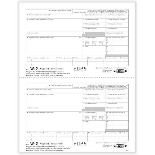 W2 Tax Forms 4 Part 2025, 50 Employees Kit of Laser Forms with 6 W3s, and 50 Self-Seal Envelopes IRS-Compatible, Great for QuickBooks and Accounting Software, All W2 Lazer Forms in Value Pack,
