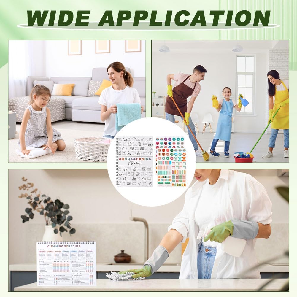 Adhd Cleaning Planner - Daily, Weekly & Monthly Organizer with Stickers | DIY Home Cleaning Schedule (White)
