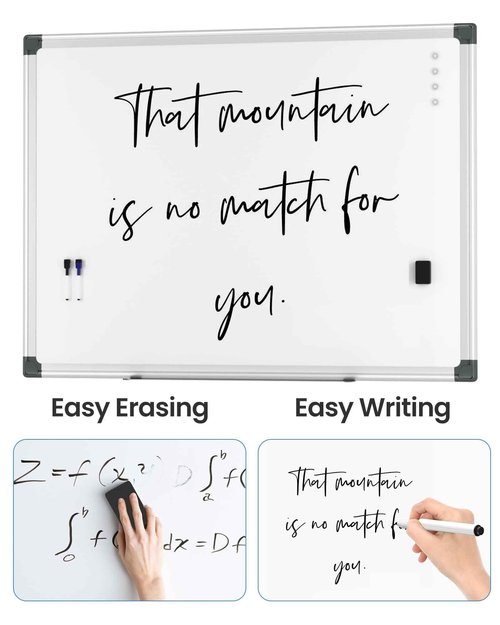 Magnetic White Board Hanging 36" x 48" for Office, Class, Home, Sliver Aluminum Frame, 1 Dry-Erase Eraser, 2 Multicolor Marker, 4 Magnetic Pins, Students, Teachers