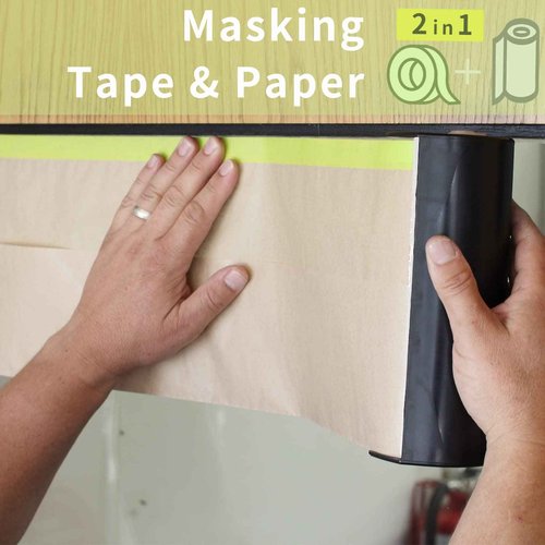 Pre-Taped Masking Paper for Painting - 24" x 50' Painters Paper and Tape Attached for Automotive and House Paint Protection, Covering Windows, Skirting, Frames, Cars and Auto-Body (10 Rolls)