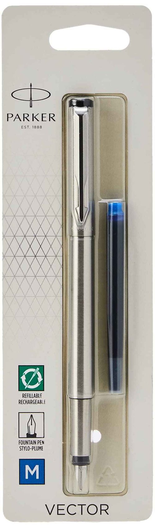 Parker Fountain Vector, Stainless Steel Pen, multicolor