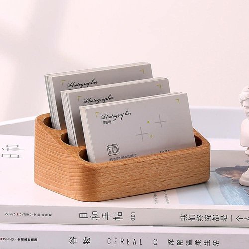 Sizikato Walnut Wood Business Card Holder for Desk, 3 Card Slots Business Card Display Holder Stand