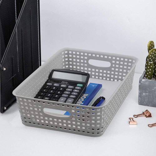 Kiddream 4 Packs Office Paper Trays, Plastic Shallow Storage Basket Trays, Grey