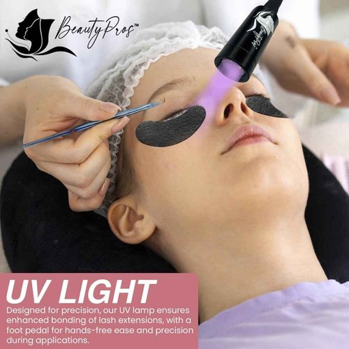 BeautyPros UV Light for Lash Extension - LED Foot Pedal UV Gel Curing Lash Light Lamp - Adjustable Lash Lamp for Lash Artists, Nail Tech, Makeup Studios. Easy Setup Adjustable Gooseneck Light. (White)