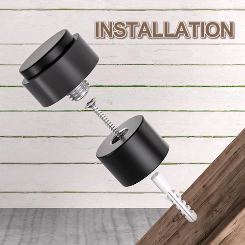 SANATO 10Pcs Black Door Stopper Floor Mounted with Black Rubber, Cylindrical 304 Stainless Steel Made