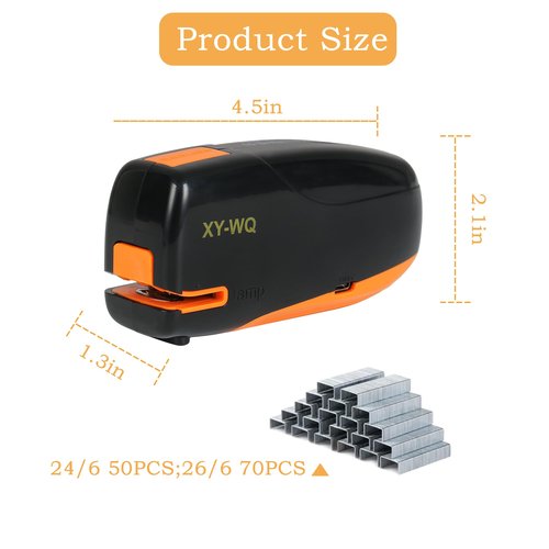 XY-WQ Mini Automatic Electric Stapler - 15 Sheet Capacity and AC Adapter - Electric Stapler, Jam Free, Small Cute Compact Travel Size for Students & Office (Black)