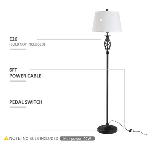 HOMCOM 3 Piece Table Floor Lamp Set with Metal Pole, Round Base, and Fabric Lampshade, for Living Room, Black/White